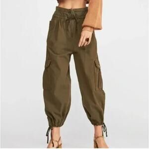 Free People Women's Fly Away Parachute‎ Cargo Pants High-Rise Army Green Size 6